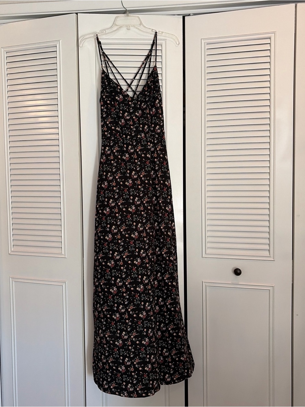 Black Floral Strappy Maxi Dress with Pink Blossoms